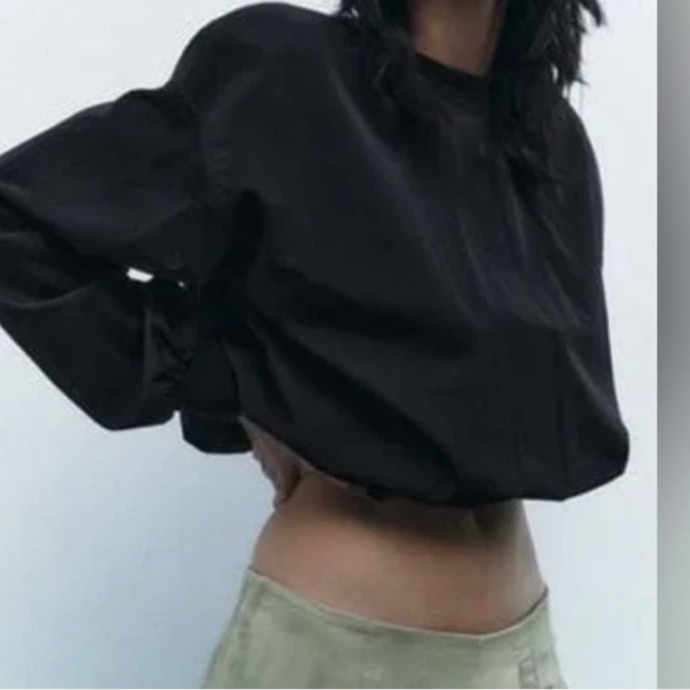 Zara Combination Boxy Rib Crop Black Top in medium NWT